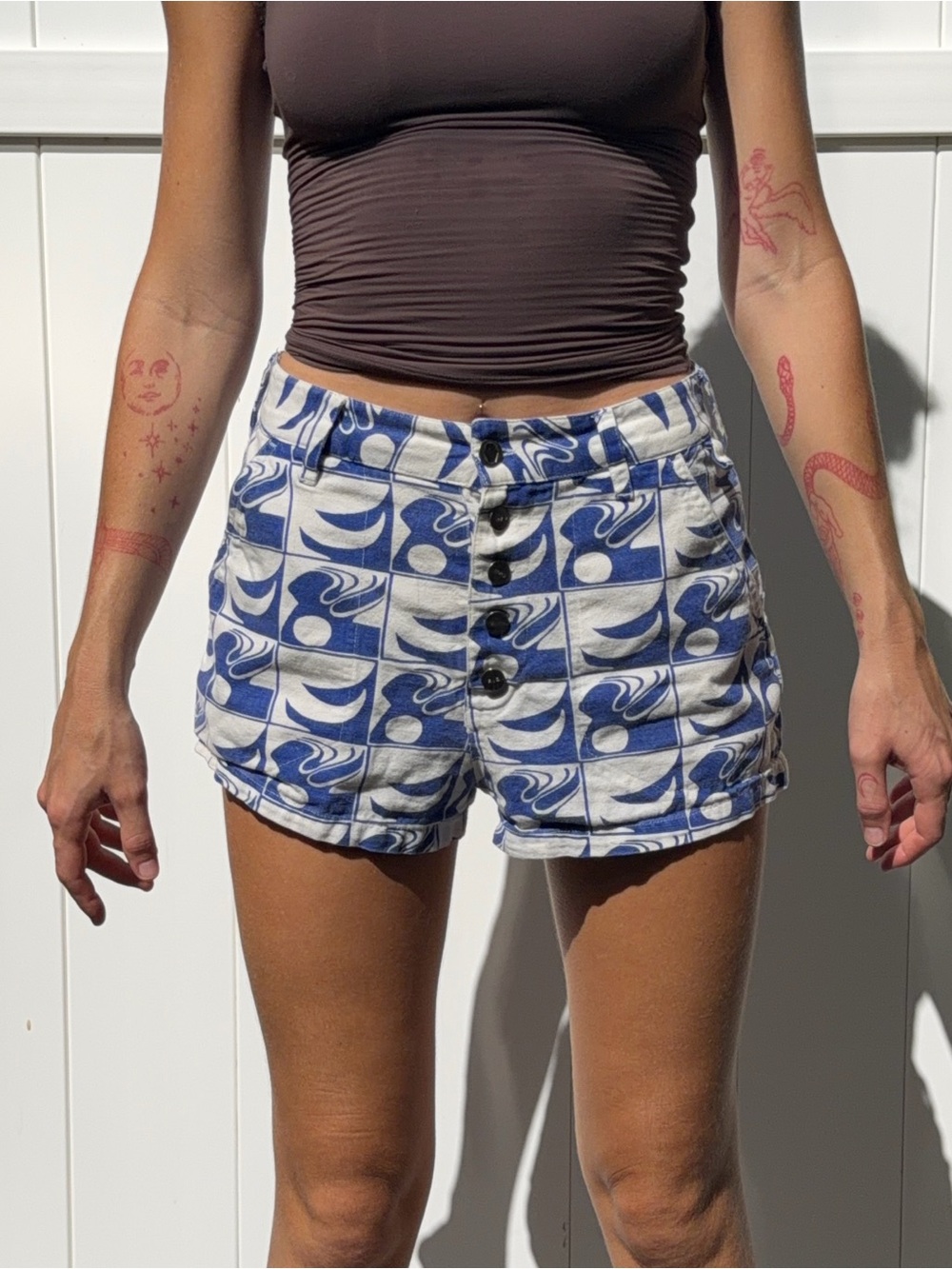 y2k Billabong Blue Wave Pattern Women's Casual button up Shorts